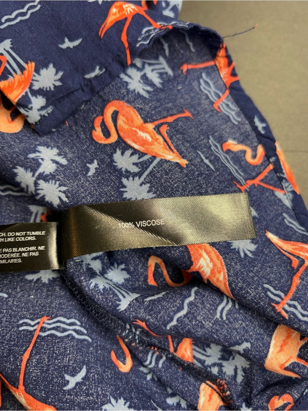 Denim & Flower Navy Button-Down Shirt with Orange Flamingo Print - Picture 3 of 8